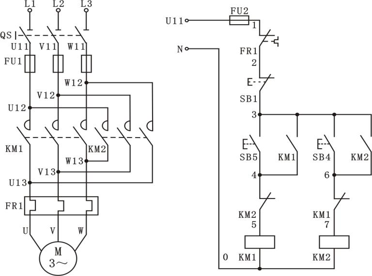 接触器联锁的三相异步电动机正反转控制电路