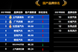 2021年国产品牌客户满意度排名